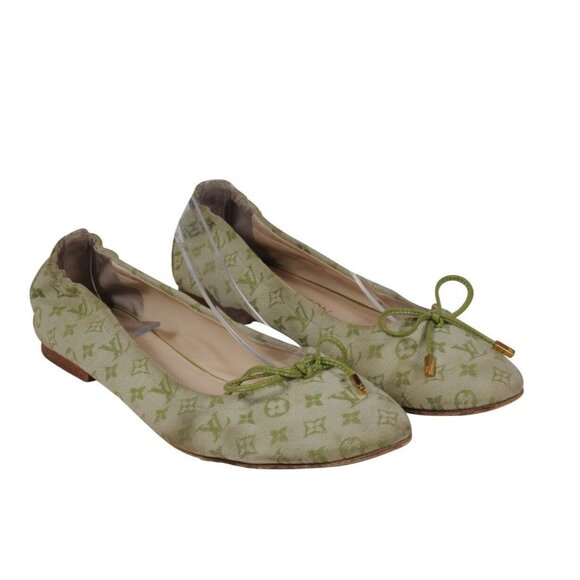 Louis Vuitton Womens Ballet Flats US 7 EU 36.5 Green Mini Lin Monogram Slippers - Picture 1 of 10